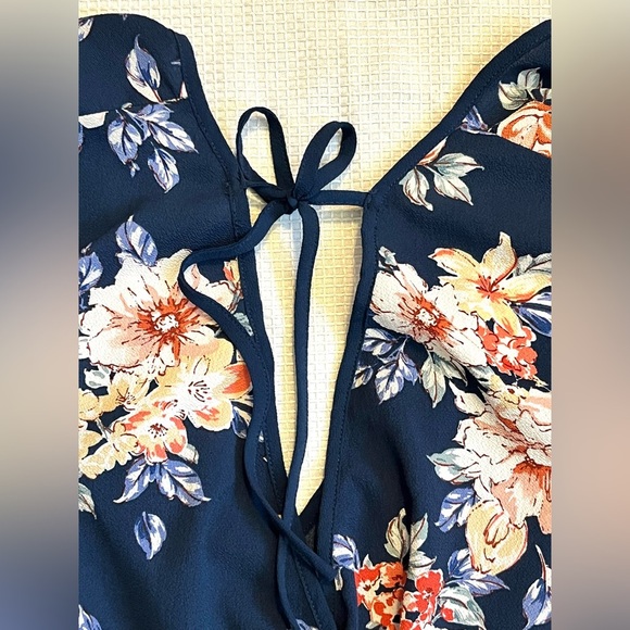 Xhilaration Floral Navy Pink Lightweight Polyester Blend Jumpsuit Women’s XXL - Picture 14 of 16